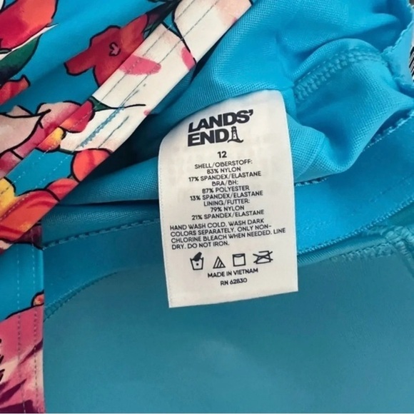 Lands End size 12 turquoise palm lily slimming one piece retro swimming suit - Picture 6 of 7